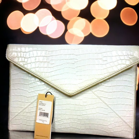 Rebecca Minkoff Handbags - Rebecca Minkoff Leo Envelope Clutch in White Faux Crocodile NWT